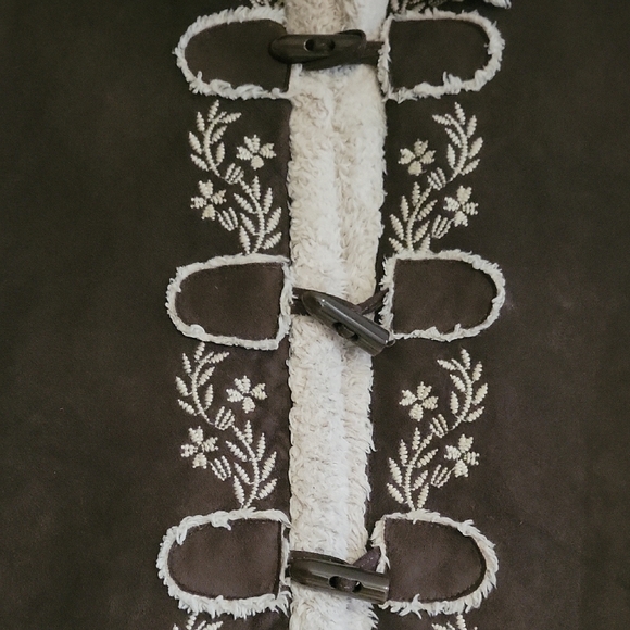 Brown and Cream Embroidered Suede Women's Vest - Picture 2 of 4